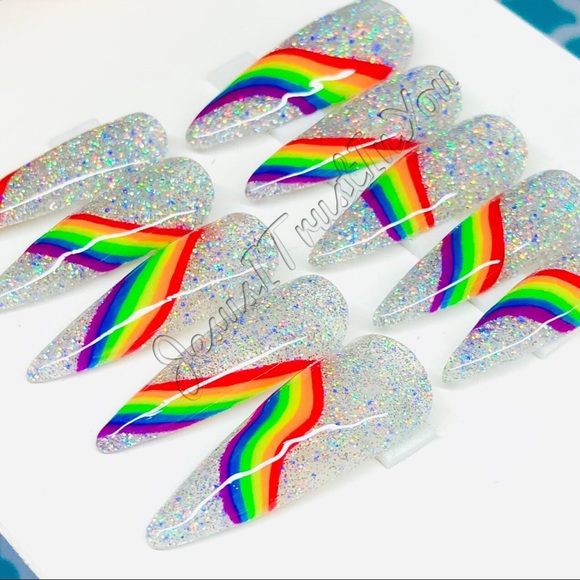 RAINBOW 🌈- LONG STILETTO PRESS ON NAILS - Picture 5 of 12